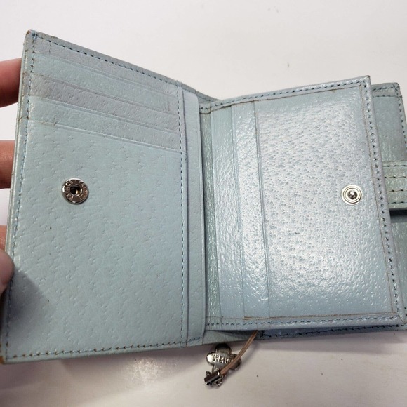 Yurie Nitani Wallet Designer Baby Light Blue Bifold Medium Card Holder Leather - Picture 6 of 11